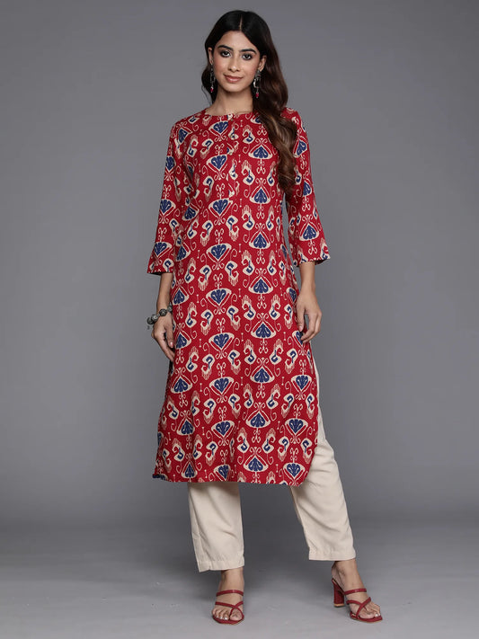 Maroon Printed Straight Kurtas