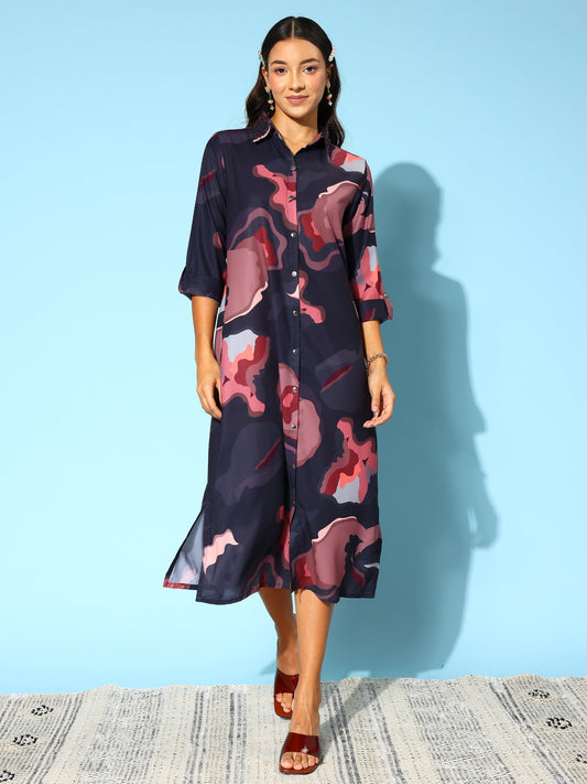 Indo Era Print Shirt Midi Dress