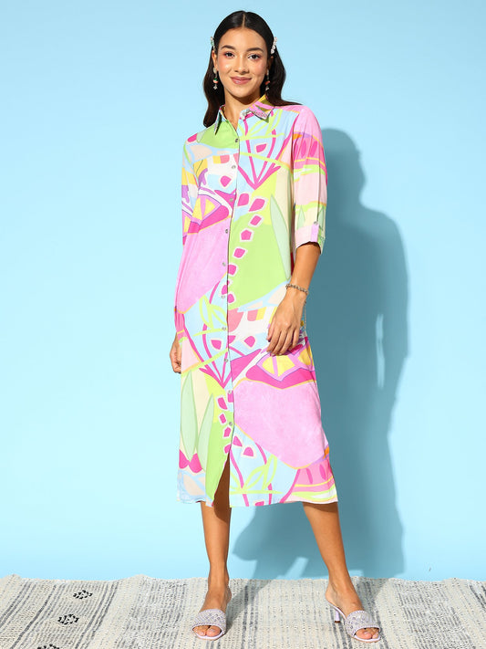 Indo Era Print Shirt Midi Dress