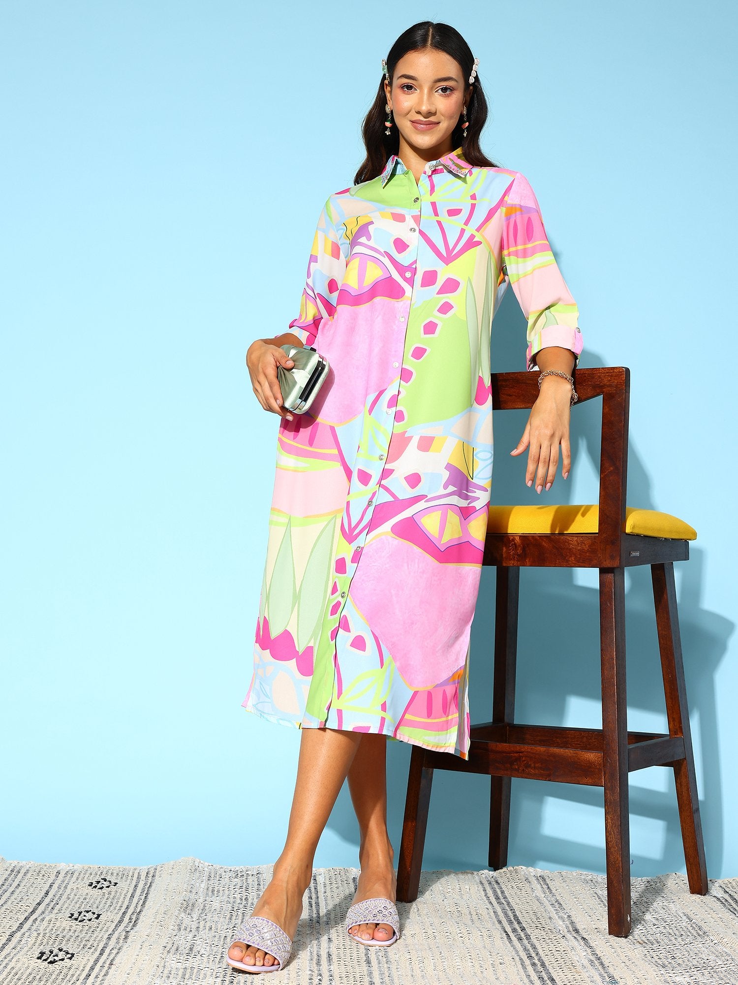 Indo Era Print Shirt Midi Dress