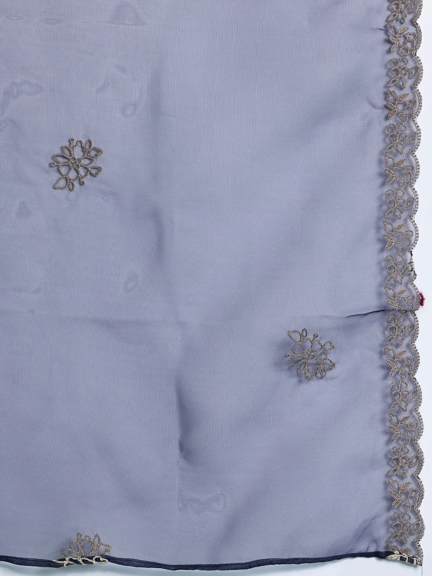 Blue Embroidered Straight Kurta Trousers With Dupatta Set