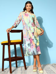 Indo Era Ethnic Motifs Print Cotton Shirt Midi Dress