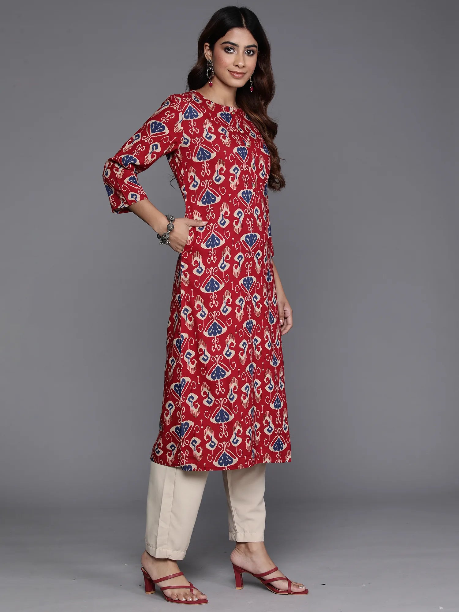 Maroon Printed Straight Kurtas