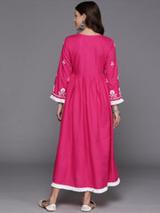 Indo Era Pink Embroidered A-Line Dresses