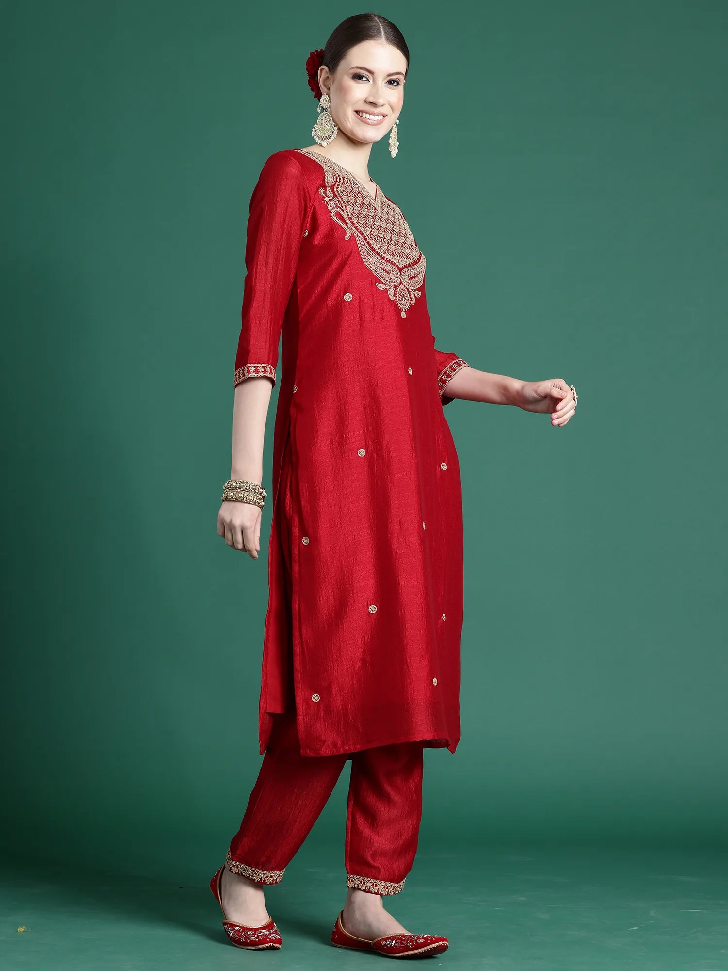 red-embroidered-straight-kurta-palazzos-with-dupatta-set