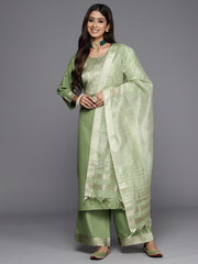 Indo Era Sea Green Yoke Design Straight Kurta Palazzos With Dupatta Set