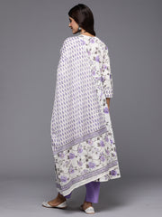 Indo Era Off White Embroidered A-Line Kurta Trousers With Dupatta Set