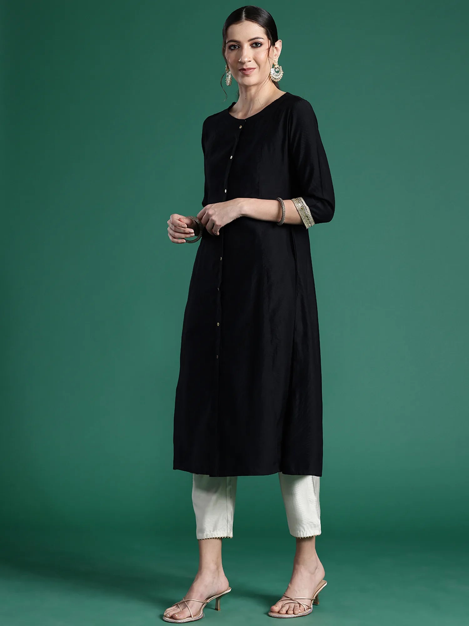 Black Embroidered A-Line Kurtas