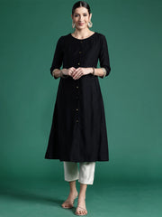 Black Embroidered A-Line Kurtas