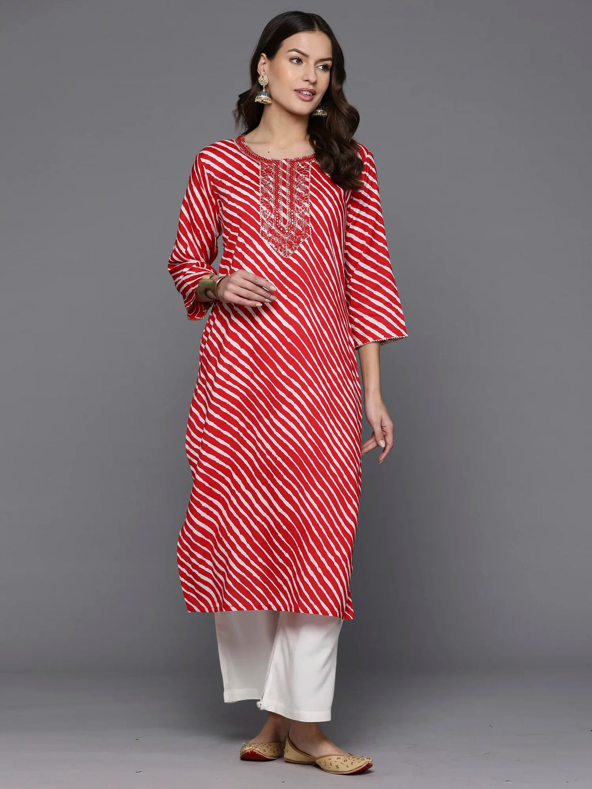 Red Printed Straight Kurtas