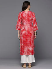 Red Printed Straight Kurtas