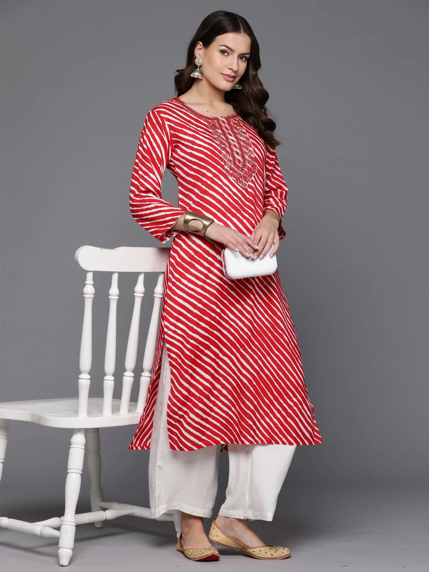 Red Printed Straight Kurtas