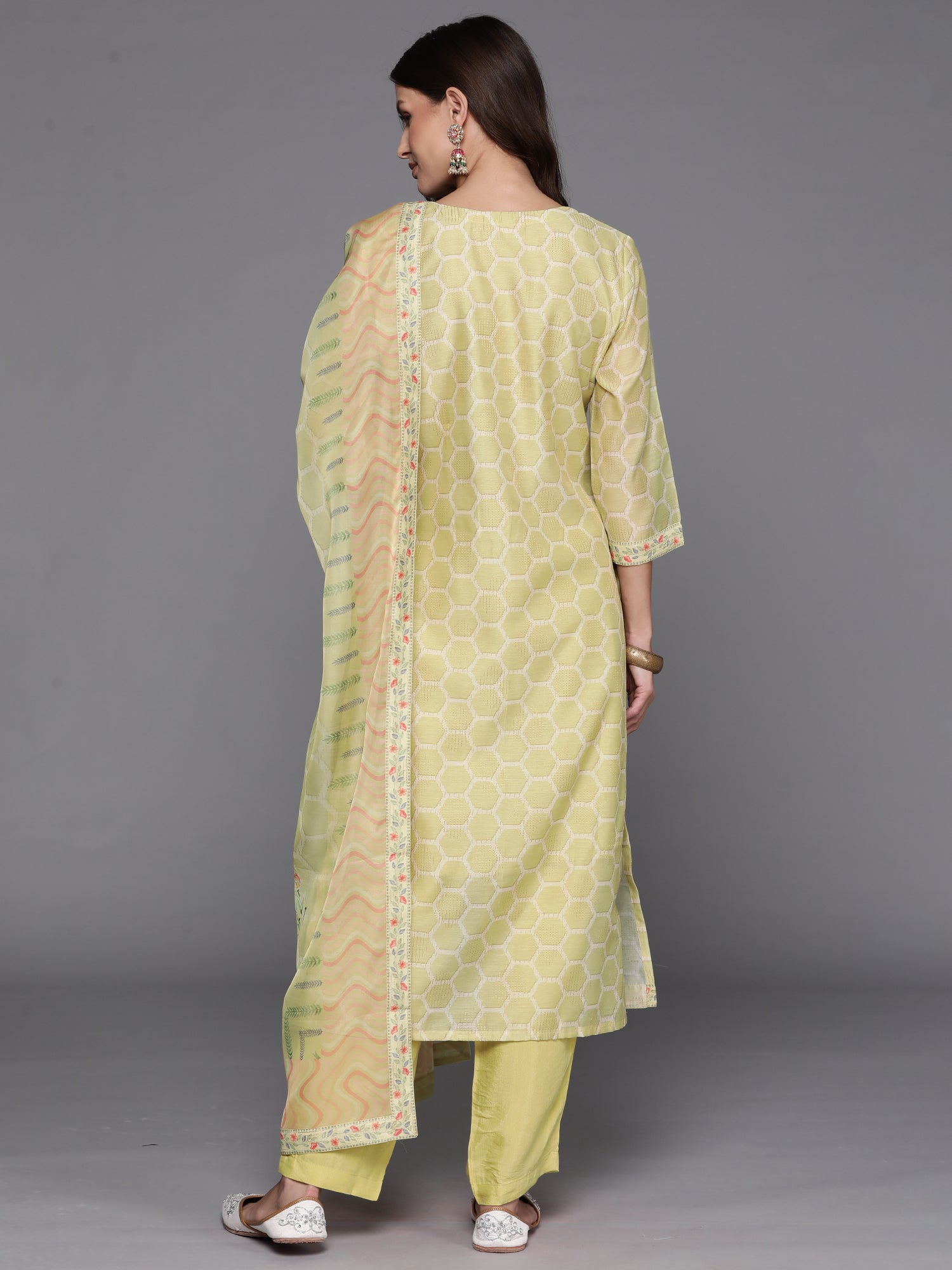 Indo Era Green Embroidered Straight Kurta Trousers With Dupatta Set