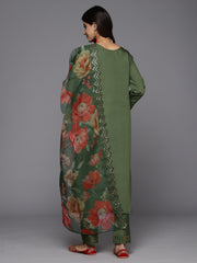 Indo Era Green Embroidered Straight Kurta Trousers With Dupatta Set