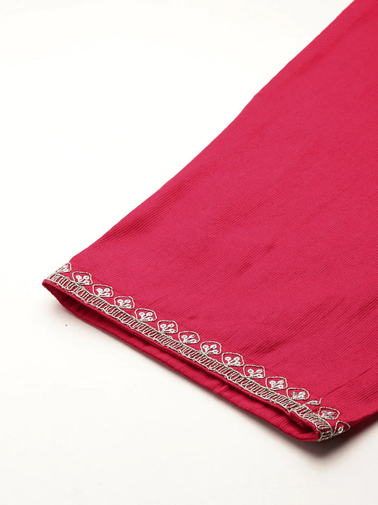 Pink Embroidered Straight Kurta Trousers With Dupatta set