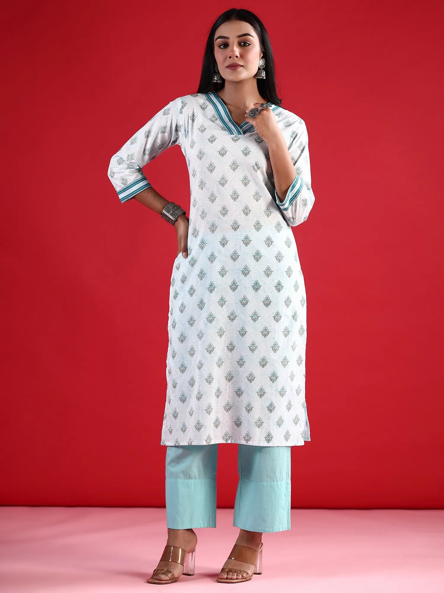 White Printed Straight Kurtas