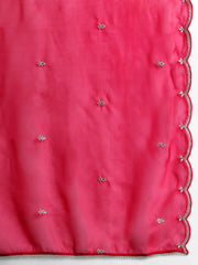 Pink Embroidered Straight Kurta Trousers With Dupatta set