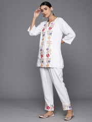 Indo Era Self Design Floral Embroidered Tunic & Trousers Co-Ords Set