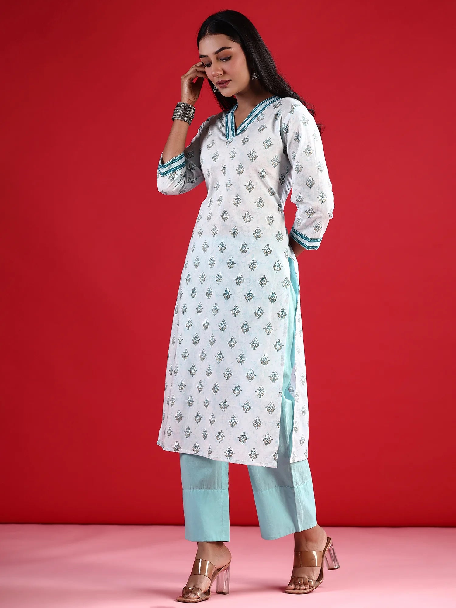 White Printed Straight Kurtas