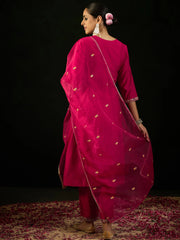 magenta-embroidered-a-line-kurta-trousers-with-dupatta-set