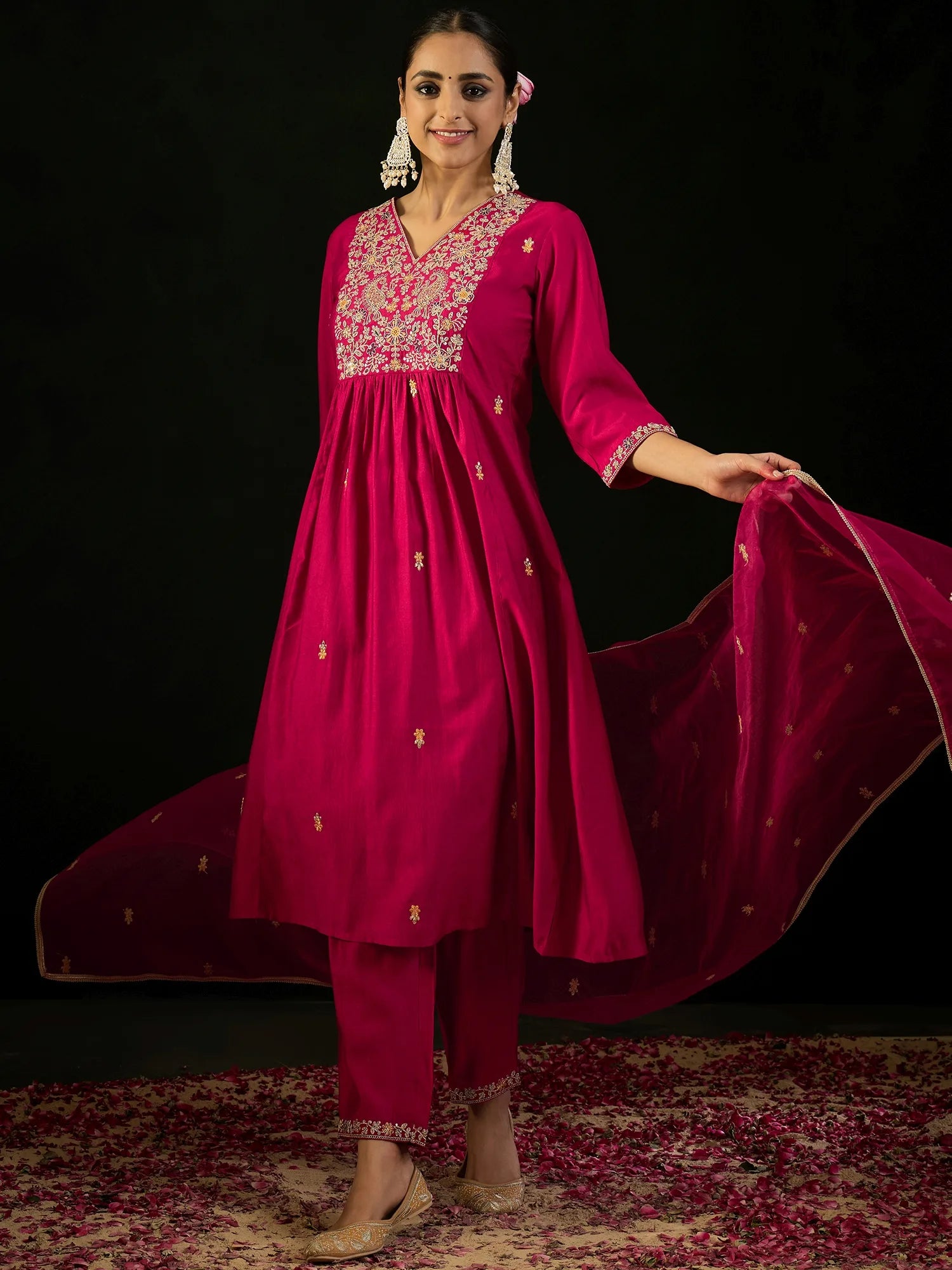 magenta-embroidered-a-line-kurta-trousers-with-dupatta-set