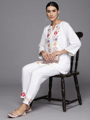 Indo Era Self Design Floral Embroidered Tunic & Trousers Co-Ords Set