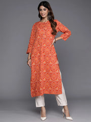 Orange Printed Straight Kurtas