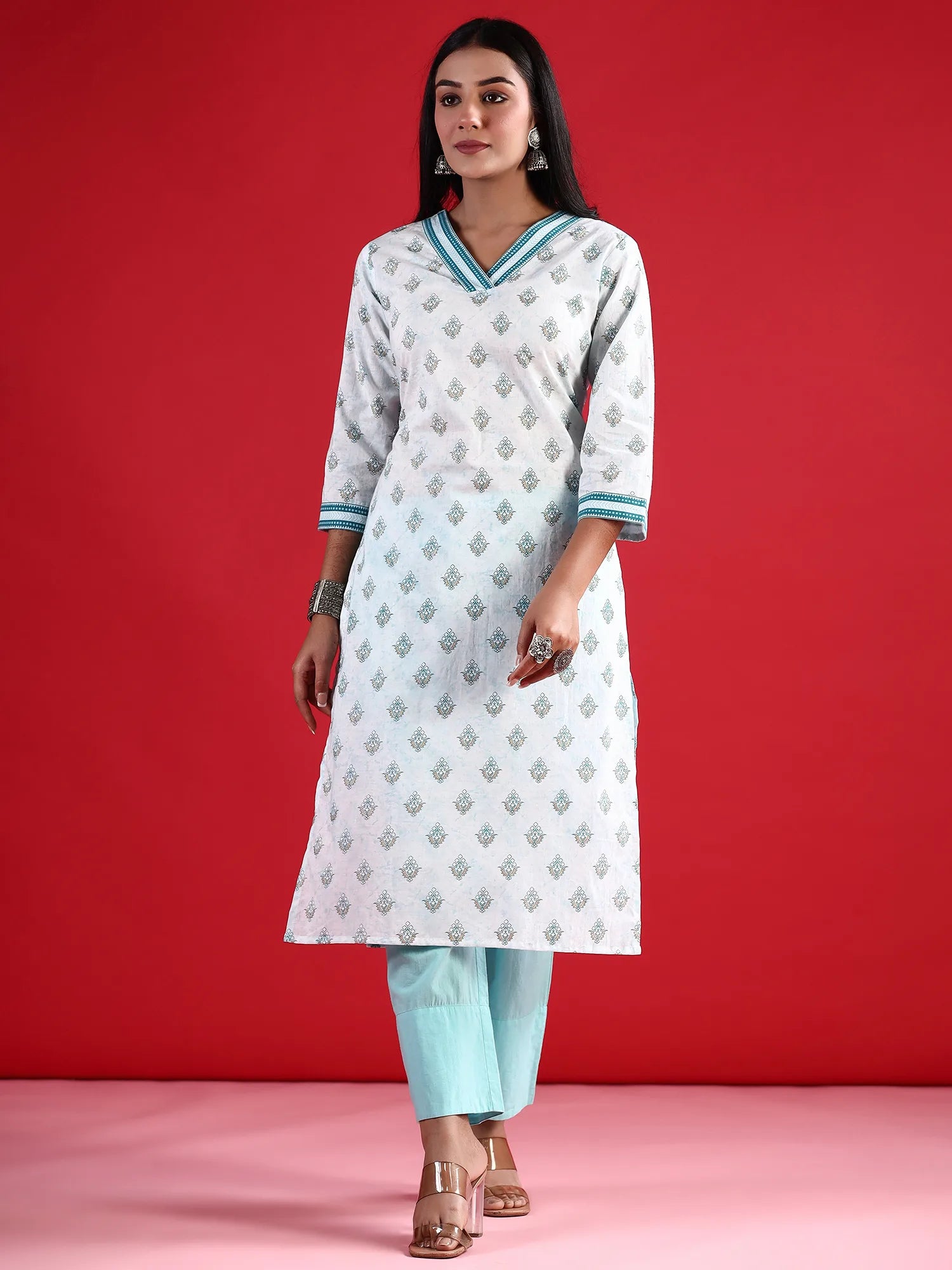 White Printed Straight Kurtas