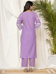 Lavender Embroidered Straight Kurta Trousers set