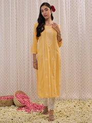 Yellow Embroidered Straight Kurtas