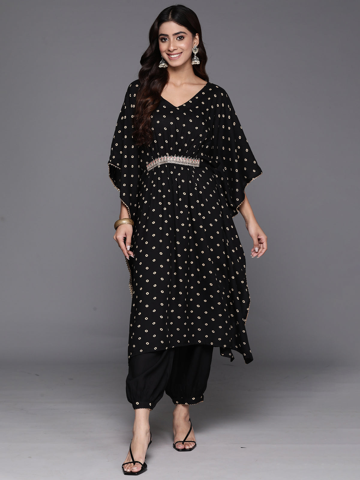 Indo Era Black Embroidered Kaftan Kurta Salwar Set