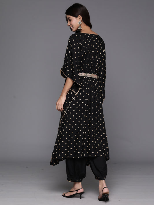 Indo Era Black Embroidered Kaftan Kurta Salwar Set