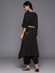 Indo Era Black Embroidered Kaftan Kurta Salwar Set