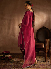 Maroon Solid A-Line Kurta Trousers With Dupatta set