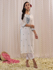 White Embroidered Straight Kurtas