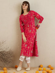 Magenta Printed Straight Kurtas