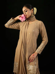 Beige Embroidered Straight Kurta Sharara With Dupatta set