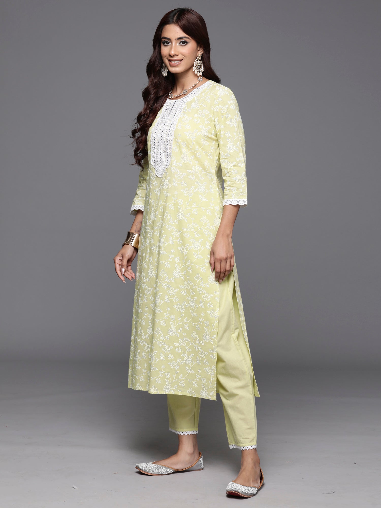 Indo Era Green Embroidered Straight Kurta Trousers With Dupatta Set