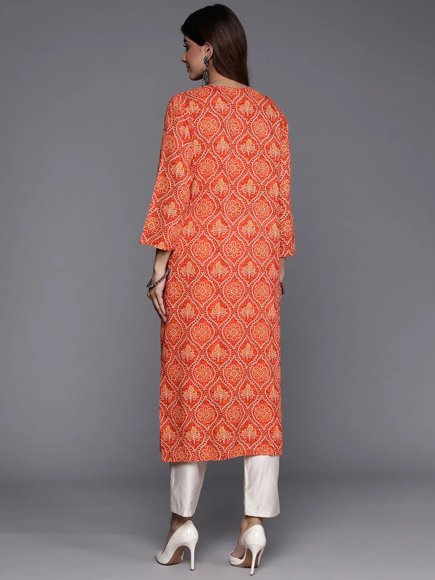 Orange Printed Straight Kurtas