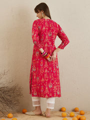 Magenta Printed Straight Kurtas