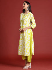 Green Printed Straight Kurta Trousers With Dupatta set