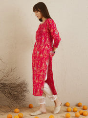 Magenta Printed Straight Kurtas