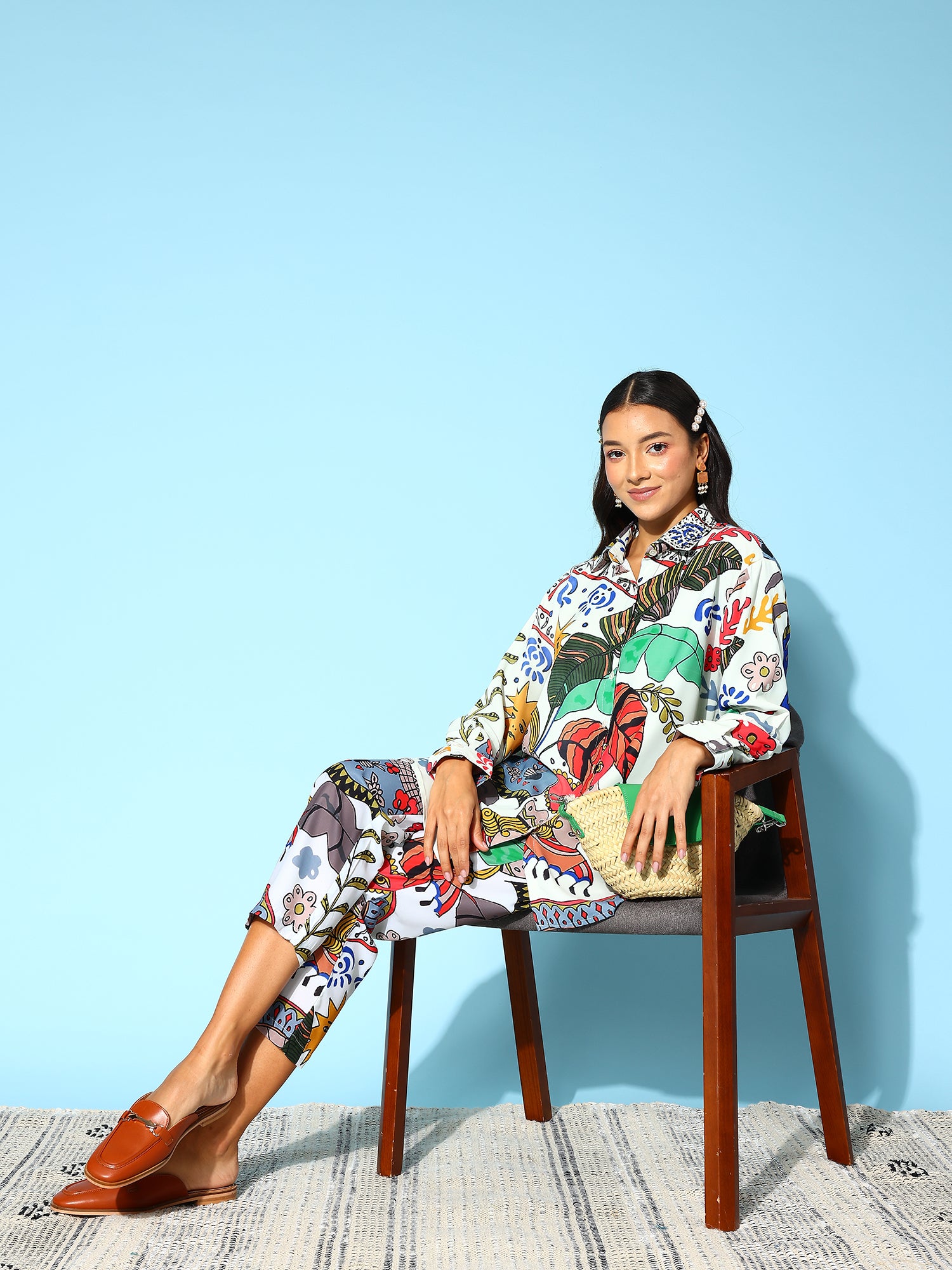 Indo Era Women Conversational Graphic Printed Co-Ords Set