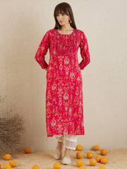 Magenta Printed Straight Kurtas