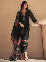 Black Embroidered Straight Kurta Trousers With Dupatta set