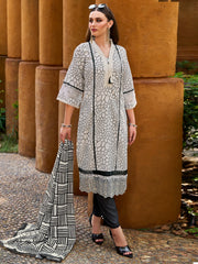 Off White Printed Straight Kurta Trousers With Dupatta set