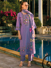 Purple Embroidered Straight Kurta Trousers With Dupatta set