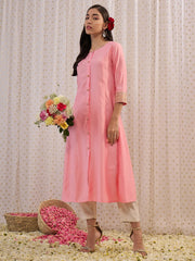 Pink Embroidered A-Line Kurtas