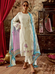 Off White Embroidered Straight Kurta Trousers With Dupatta set