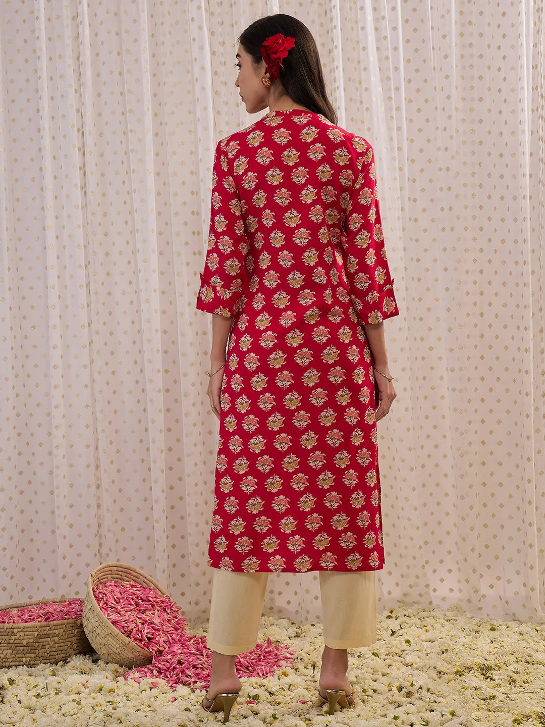 Pink Printed Straight Kurtas